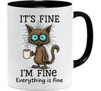 Jungle Mug | It's Fine I'm Fine Funny Cat Cup | New Job Gifts | Leaving Presents for Colleagues | Desk Accessories for Office | Coffee Cup for Work