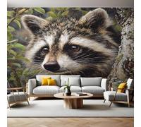 Jungle Mural Wallpaper Animal Raccoon Non-Woven Art Print 390 x 260cm Wall Murals Poster Picture Design Modern Decoration for Bedrooms Living Room Children Nursery