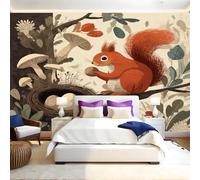Jungle Mural Wallpaper Watercolor Squirrel and Bird's nest Non-Woven Art Print 390 x 260cm Wall Murals Poster Picture Design Modern Decoration for Bedrooms Living Room Children Nursery