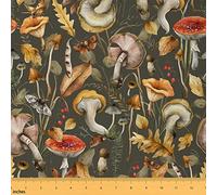 Jungle Mushroom Fabric by The Yard Butterfly Moth Rustic Flying Animal Craft Hobby Fabric for Kids Teens Farmhouse Style Plants Botanical DIY Sewing Fabric for Sofa Chair Kids Room Decor,1 Yard