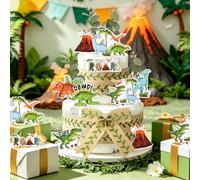 Jungle Nappy Cake Set Dinosaur Nappy Decoration Animal Cutouts Green Ribbon with Leaf Pattern for a Dino Baby Shower and Gender Reveal Party