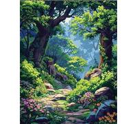 Jungle Nature Path Paint by Numbers,Paint by Number for Adults,DIY Hand Painted Oil Painting Kit on Canvas,with Brushes Acrylic Pigment Drawing for Home Wall Decoer 55x70cm,Without Frame