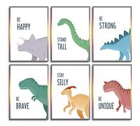 Jungle Nursery Wall Decor Art Pictures, 6 Pack Safari Dinosaur Wall Prints Cartoon Animal Wall Murals Poster with Inspirational Quotes for Baby Kids Bedroom Living Room Bathroom