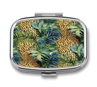Jungle Pill Box Leopard Print Pill Box with 2 Compartments Portable Travel Square Pill Box Daily Pill Holder with Store, Vitamins, Pocket Organizer