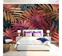 Jungle Plant Leaves Photo Wallpaper 3D Effect Watercolor Palm Leaves Mural Wallpaper Non-Woven Wall Mural, 350 x 256 cm Large Murals Wall Decor for Bedroom, Living Room, Kids Room