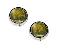 Jungle Print pilldispenser, Round Organizer, 3 Compartment Small Case for Purse & Pocket, Portable Medicine Box for Travel