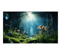 Jungle Rainforest Fish Tank Background Tropical Underwater Cave Aquarium Background Mushrooms Lush Green Moss Terrarium Backgrounds Lake Stream Rock Reptile Tank Backgrounds Wallpaper Poster 30x18in