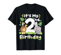 Jungle Safari 2nd Birthday Zoo Animal Two Years Old Kids T-Shirt