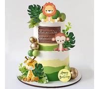 Jungle Safari Animal Cake Topper with Colourful Balls Plam Leaves Cake Decoration for Girls Boys Wild Theme Birthday Party Baby Shower Supplies (STYLE 3)