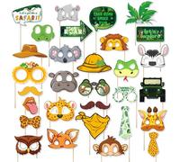 Jungle Safari Animal Photo Booth Props,Wild One Photo Backdrop,Zebra Elephant Monkey Lion Giraffe Leopard Cutouts,Zoo Animal Photo Booth Props for Boys,Girls Birthday Party,Baby Shower Decorations