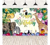 Jungle Safari Animal Theme Happy Birthday Party Decorations Tropical Forest Zoo Poster Backdrop for Boys Girls Birthday Party Photo Background Wall Supplies-185*110cm