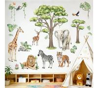 Jungle Safari Animal Wall Decals - Wildlife Wall Stickers Giraffe Lion Zebra Elephant Tiger Removable Wall Art Sticker for Baby Nursery Kids Room Decor
