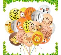Jungle Safari Animals Balloons, 18 Pcs 12 inch Animal Print Balloons, Lion, Leopard, Monkey, Zebra, Deer Pattern with Ribbon, for Boys Girls Kids Birthday Wild One Animal Theme Party Decorations