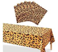 Jungle Safari Animals Party Tablecloth and Napkins Set,21P Leopard Print Party Tableware Set Table Decorations, Plastic PVC Tablecover and Serviettes for Kids Jungle Safari Zoo Animals Party Supplies