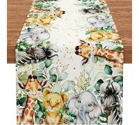 Jungle Safari BabyShower Table Runner Animal Print Kitchen Dining Decor Seasonal Cotton Linen Table Runner 72x13 Inch for Home Party Decor
