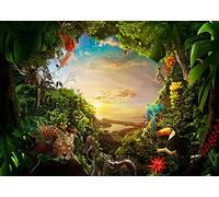 Jungle Safari Backdrop Animation Forest Kids Green Photography Background Rainforest Animal Decoration Celebration Party Photo Shoot Baby Shower Booth Studio Props 7X5FT CEM330B
