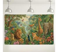 Jungle Safari Backdrop, Colorful Animal Paradise Party Decorations, Nature Theme Background for Photography Events, Summer Birthday or Baby Shower Supplies 71x43 Inch