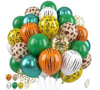 Jungle Safari Balloons - 50 Pcs Animal Print, 12 Inch Dark Metallic Green Gold Confetti Deer Paw Print Tiger Zebra Leopard for Birthday Baby Shower Jungle Safari Party Decorations