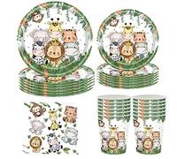 Jungle Safari Party Supplies for 10 Guests, 50 Pcs Green Party Animals Paper Plates Cups Napkins Tableware Set for Boys Bithday Party,Baby Shower,Jungle Safari Theme Party Decorations