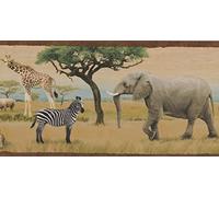 Jungle Savannah Lion Leopard Elephant Giraffe Zebra Beautiful Realistic Animal Wallpaper Border Modern Design, Roll 15' x 8''