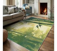 Jungle Small Rug for Bedroom Washable Mats and Rugs, Green Tree Japanese Bedroom Decor Area Rug, Non Slip Low Pile Soft Indoor Door Mat, 100 x 150 cm, FD7632
