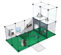JUNGLE STONE Guinea Pig,Rabbit Run,Small Animals Playpen Cage,Pet Exercise Fence with Mat and Ramp,DIY Iron Mesh Panel, Interesting Game Holes Design,Ideal for Puppy,Kitten,Hamster,Hedgehog