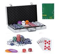 JUNGLE STONE Texas Holdem Poker Set, 300 Piece Set in Aluminium Case with 11.5g Heavyweight Chips, 1 double-sided reversible Flet Mat, 2 Decks Playing Cards, 5 Dice, Dealer, Big Small Blind Button