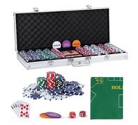 JUNGLE STONE Texas Holdem Poker Set, 500 Piece Set in Aluminium Case with 11.5g Heavyweight Chips, 1 double-sided reversible Flet Mat, 2 Decks Playing Cards, 5 Dice, Dealer, Big Small Blind Button