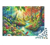 Jungle Sturdy 1000 Piece Jigsaw Puzzle for Adults Magical Forest Stream with Sunbeams And Flowers Premium Thick Vibrant Challenging Stress Relief Game 38x26cm/1000pcs