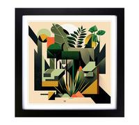 Jungle Suprematism Framed Print | 18x18 Inch Black Framed Wall Art | Ready to Hang | Modern Landscape Picture | Living Room Bedroom Lounge Office