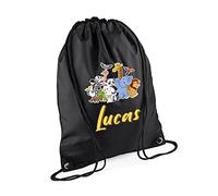 Jungle Theme Bag, Personalised Backpack, forest safari Gift For Kids, Girls, Boys, Funny Wild Animal Gift, Birthday Drawstring Bag, PE Gym Kit Swimming, Sport Rucksack. (Black)