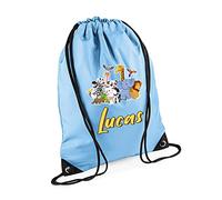 Jungle Theme Bag, Personalised Backpack, forest safari Gift For Kids, Girls, Boys, Funny Wild Animal Gift, Birthday Drawstring Bag, PE Gym Kit Swimming, Sport Rucksack. (Sky Blue)