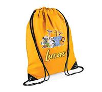 Jungle Theme Bag, Personalised Backpack, forest safari Gift For Kids, Girls, Boys, Funny Wild Animal Gift, Birthday Drawstring Bag, PE Gym Kit Swimming, Sport Rucksack. (Gold)