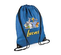 Jungle Theme Bag, Personalised Backpack, forest safari Gift For Kids, Girls, Boys, Funny Wild Animal Gift, Birthday Drawstring Bag, PE Gym Kit Swimming, Sport Rucksack. (Sapphire Blue)