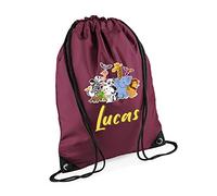 Jungle Theme Bag, Personalised Backpack, forest safari Gift For Kids, Girls, Boys, Funny Wild Animal Gift, Birthday Drawstring Bag, PE Gym Kit Swimming, Sport Rucksack. (Burgundy)