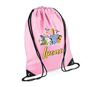 Jungle Theme Bag, Personalised Backpack, forest safari Gift For Kids, Girls, Boys, Funny Wild Animal Gift, Birthday Drawstring Bag, PE Gym Kit Swimming, Sport Rucksack. (Classic Pink)