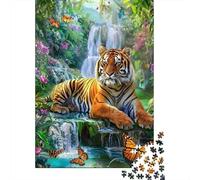Jungle Tiger 1000 Piece Jigsaw Puzzle Paper for Adults Waterfall Forest Scene Puzzle Game for Family Home Decor Gift 52x38cm/1000pcs