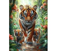 Jungle Tiger 500 Pieces Set Classic Jigsaw Puzzle Animal Pets Couple Puzzle Partners Mind Relaxation Wall Decor Easter New Year Premium Cardboard 500 PCS