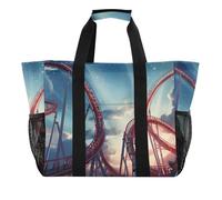 Jungle Tiger Boat Bag Travel Tote Waterproof Kitchen Reusable Grocery Canvas Tote Swim Animal Beach Bags Women Totes Modern, Red Roller Coaster, 15.4 X 9.8 X 12.8 inch, Modern