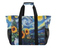 Jungle Tiger Boat Bag Travel Tote Waterproof Kitchen Reusable Grocery Canvas Tote Swim Animal Beach Bags Women Totes Modern, Starry Night Sunflowers Blue, 15.4 X 9.8 X 12.8 inch