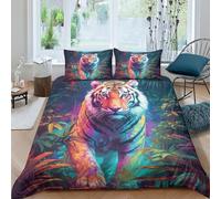 Jungle Tiger Duvet Cover 3D Printed Bedding Animal Quilt Cover 3 Pieces Soft Microfiber Comforter Cover with Zipper Closure for Kids Teens Adults with Pillowcases Double(200x200cm)