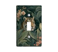 Jungle Tiger Light Switch Cover Plates/Outlet Covers, Dark Green Tropical Leaves and Flowers, Thermoplastic Wall Plates, Standard Size Single Toggle