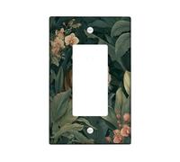 Jungle Tiger Light Switch Cover Plates/Outlet Covers, Dark Green Tropical Leaves and Flowers, Thermoplastic Wall Plates, Standard Size Single Rocker