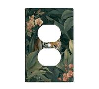 Jungle Tiger Light Switch Cover Plates/Outlet Covers, Dark Green Tropical Leaves and Flowers, Thermoplastic Wall Plates, Standard Size Single Duplex Outlet