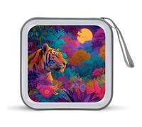Jungle Tiger Moon Flowers CD Case DVD Storage Case Portable for Car Home Travel