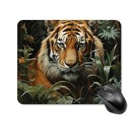Jungle Tiger Mouse Pad Cute Square Mouse Mat Leather Non-Slip Rubber Base Mousepad Waterproof Computer Mouses Pad for Laptop Wireless Mouses Keyboard Home Office 20 * 25cm