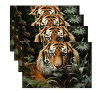 Jungle Tiger Placemats Set 30x45cm*4 Heat Resistant Washable Placemat Waterproof Table Placemats Non-Slip Wipeable Tables Mat Kitchen Place Mats for Dining Party Home Decor