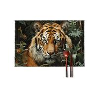 Jungle Tiger Placemats Set of 4 12 X 18 Inch-Boho Canvas Table Mats Heat Resistant & Washable Place Mats Non-Slip Wipeable Placemat for Kitchen Dining Table Decoration Indoor Outdoor