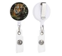 Jungle Tiger Retractable Badge Reel - Personalized ID Name Badge Holder with Lanyard Cute Badges Reel Holder Round Nurse Doctor Name Tag Badges Clip for Work
