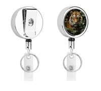 Jungle Tiger Retractable Work Badge Holder Keychain Badge Reel 24.4" Cord & 360° Swivel Alligator Clip Heavy Duty Id Name Tag Holder for Nurses Doctors Teachers Office Workers